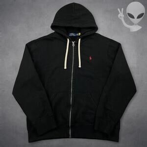 Polo Ralph Lauren Full Zip Hoodie Large Black Fleece Classic Jacket Red Pony